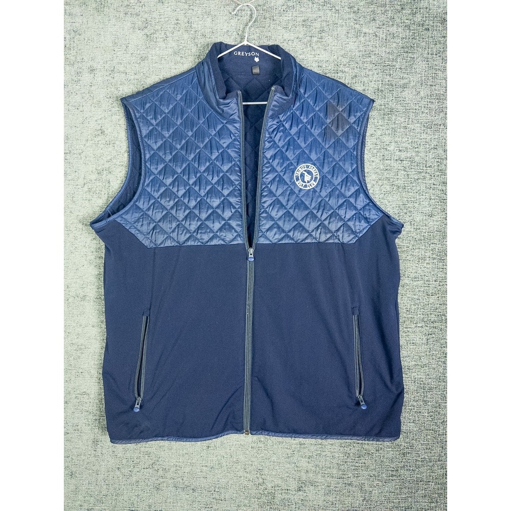 Greyson Yukon Quilted Vest Mens Trinity Forest Golf Club Navy Full Zip Size XL